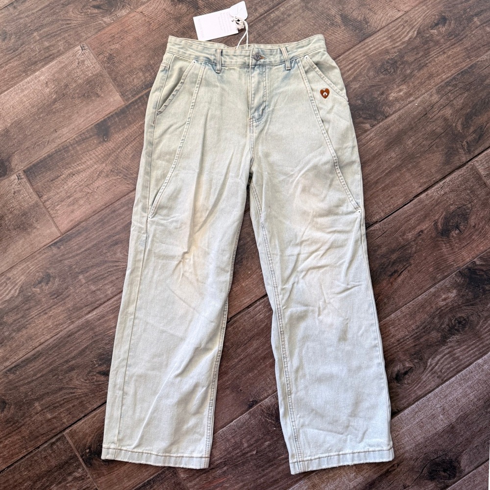 Aelfric Eden Women Heart Embroidery Wide Leg Denim Jeans,Vintage Wash,32(NWT)